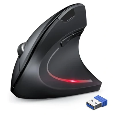 Image of TechRise Ergonomic Mouse, 4800 DPI Wireless Vertical 2.4G Optical Computer Mouse with 5 Adjustable DPI, Silent 6 Ergo Buttons for PC/Laptop/Mac, Black