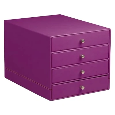 Image of RHODIA 318960C Purple 4 Drawer File Organizer 24.8 x 32.7 22.8 cm Orange Saddle Stitching Faux Leather Exterior Rhodiarama Home Office Collection Organization &amp; Designer Storage