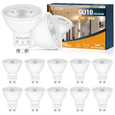 Image of COTLEDL GU10 LED Bulbs Warm White, 5W 500 Lumen Spot Light Bulb 3000K, Equivalent 50W Halogen, Non Dimmable Flicker Energy Saving Bulbs,10 Pack