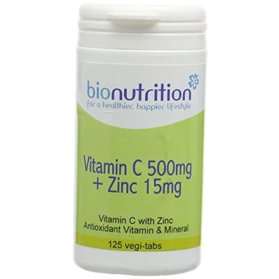 Image of Bio Nutrition Vitamin C 500mg + Zinc 15mg : Antioxidant and Immune Mineral Combination 125 Vegi Tablets