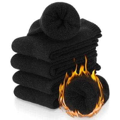 Image of PROETRADE Merino Wool Thermal Socks for Womens Walking Winter Warm Thick Cosy Gift Stocking Fillers Women Boot Crew Comfy Ladies Hiking Work 5 Pack (Black)