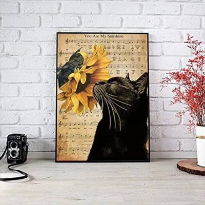 Image of Dreacoss You Are My Sunshine, Black Cat Sunflower Poster, Decorative Paintings Modern Home Wall Decor for Office Living Room Bedroom Kitchen Gifts, No Framed 12x18 Inches