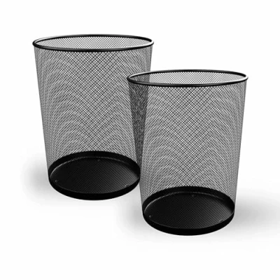 Image of MantraRaj Round Mesh Bins Trash Can Bin Black Nonslip Waste Paper 10 liters Pack Of 2 Metal Indoor Garbage Rubbish for Home, Bedroom, Office, Bathroom, Living Room, Kitchen (2)