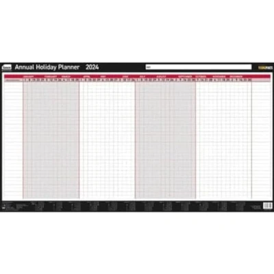 Image of Sasco 2024 Annual Holiday Daily Planner, Yearly Wall Planner Set, Large Paper Whiteboard Style Dry Erase Calendar Poster, Pen &amp; Stickers, Chart, Notice Board, Black Red, 750x410mm