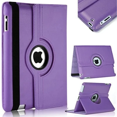 Image of TechDealsUK 360 Degree Rotating Case For Apple iPad 4 3 2 (2011 2012) PU Leather Stand Swivel Folio Cover (Purple)