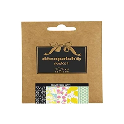 Image of Décopatch Ref DP017O Pocket Papers Collection No. 17 Contains 5 Complementary Sheets of Paper, Each Sheet is 30 x 40cm, Small 13 9.5cm Pack Size