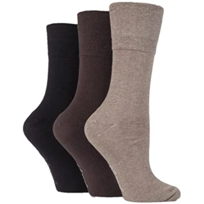 Image of 3 Pair Brown Plain Cotton Socks Ladies 4 8 Gentle Grip