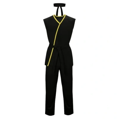 Image of ZIFUNMUR Adult Men Cobra Costume Karate Gi Sleeveless Uniform Halloween Cosplay Tunic Shirt Pants Outfit Suit With Black Headband Belt (Black, Large)