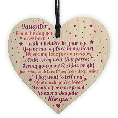 Image of RED OCEAN Daughter Gifts From Mum Dad Wooden Heart Plaque Birthday Christmas Thank You Gift