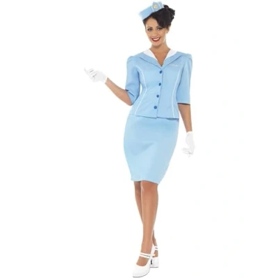 Image of Smiffys Air Hostess Costume,Blue, M UK Size 12 14