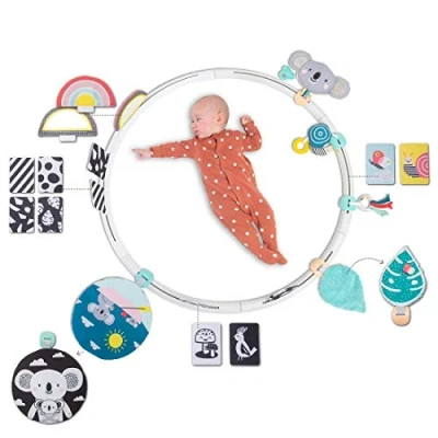 Image of Taf Toys All Around Me Activity Hoop. Sensory Developmental Hoop with 24 Tummy Time Activities including High Contrast Flash Cards &amp; Baby safe Mirror. Suitable for Newborn Babies 0 months +