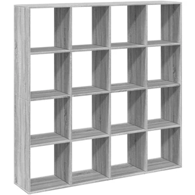 Image of vidaXL Grey Sonoma Book Cabinet/Bookcase/Storage Shelf Engineered Wood, 16 Compartments, Room Divider 137.5x137.5x29 cm