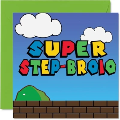 Image of Birthday Cards for Step Brother Super Broio Funny Happy Card from Sister, Sibling Gifts, 145mm x Joke Greeting Men Him