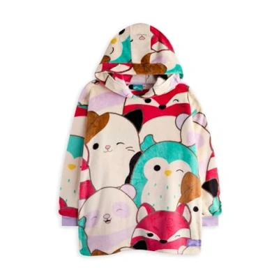 Image of Squishmallows Girls Wearable Blanket Hoodie Kids Multicoloured Hooded Pullover Character Graphic All Over Print One Size Loungewear Plush Toy Merchandise Gift