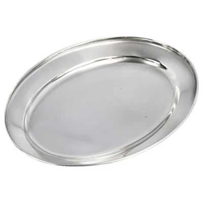 Image of Buckingham Stainless Steel Heavy Gauge Oval Tray Plate/Meat Platter/Serving Dish 20cm, Silver, 20 x 10 2 cm