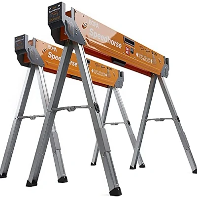 Image of Pair Two Pack, Table Stand with Folding Legs, Metal Top for 2x4, Heavy Duty Pro Bench Saw Horse (Exclusive/Sawhorse)