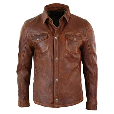 Image of Fashion_First Mens Leather Jackets Brown Waxed Motorbike Jacket Wax