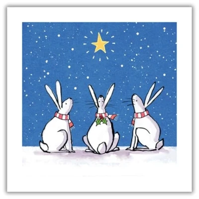Image of Christmas Cards Pack of 8 Rabbits and Star Wish by Robert McPhillips Artistic Festive Design Made in the UK Eco Friendly