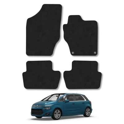 Image of Car Mats Compatible with Citroen C4 (2011 2020) Tailored Fit Black Carpet Floor Set Accessory Custom 4 Pieces Anti Slip Backing &amp; Binding Trim Edge