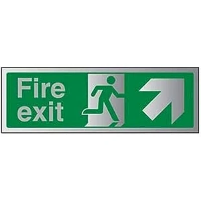 Image of V Safety Fire Exit Arrow Up and Right Sign 300mm x 100mm Self Adhesive Alu Effect