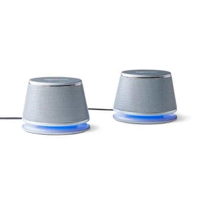 Image of Amazon Basics Stereo 2.0 Speakers for PC or Laptop, 3.5mm Aux input, USB Powered, 1 Pair, Silver
