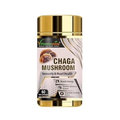 Image of Vitaminnica Chaga Mushroom 60 Capsules Natural Antioxidant Support for Immune System Vegan Supplement