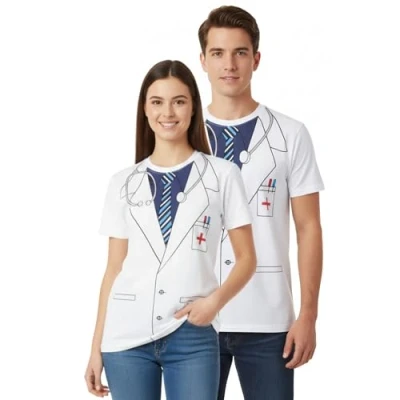 Image of FNA Fashions Adults Doctor Printed T Shirt Mens Hen Night Fancy Dress Costume (White, Small)