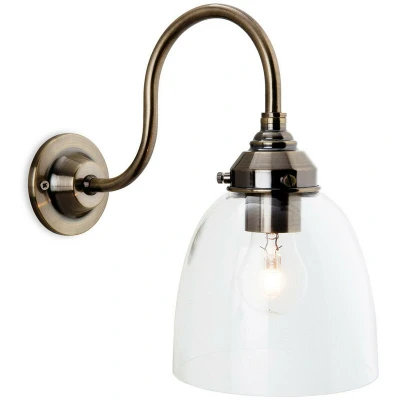 Image of Victoria 1 Light Wall Antique Brass, Clear Glass Shade, E27