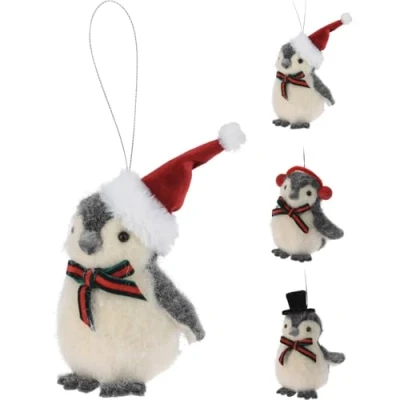 Image of Carousel Home Grey Penguin Christmas Bauble Wool Tree Ornament Hanging Decoration For 11cm Design Varies One Supplied