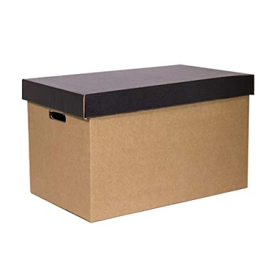 Image of ONLY Boxes, Storage Boxes with Black Lid, Cardboard Moving and Handles, Very Strong 53.2 x 33.1 32.5 (L W H) in cm, 2 Units