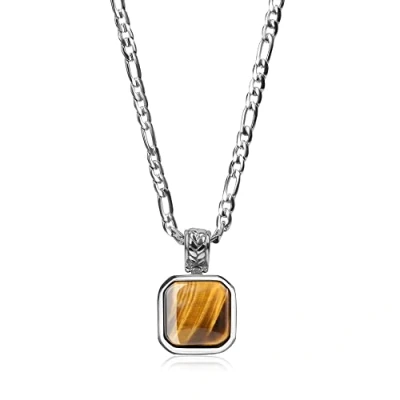 Image of COAI Figaro Chain Square Tiger Eye Stone Pendant Necklace 60cm