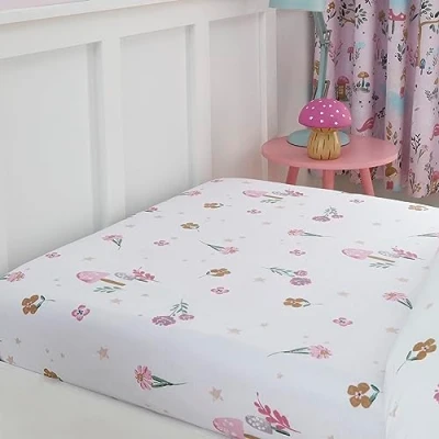 Image of Happy Linen Company Girls Boys Kids Enchanted Forest Unicorn White Single Fitted Sheet Bedsheet Bedding Bed