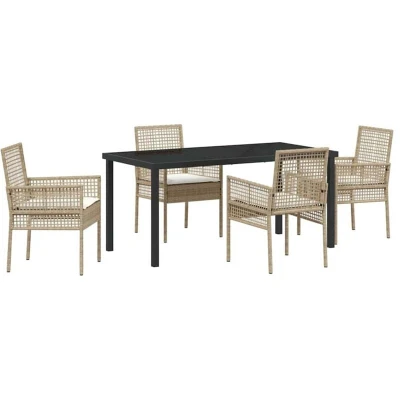 Image of vidaXL Outdoor Dining Set 5 Piece Beige Rattan Effect Plastic Patio Furniture Square 4 Seater Table with Chairs Compact for Balcony/Garden