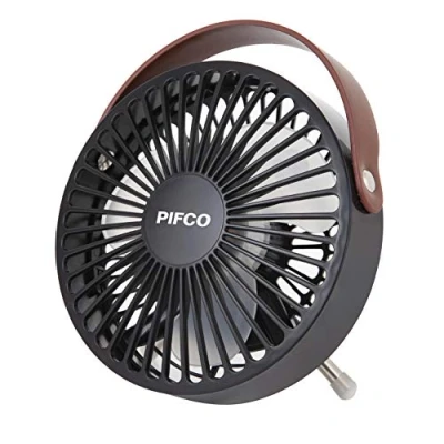 Image of Pifco P55003 Mini Fan, USB Compact and Lightweight, Desk Leather Strap Detail, Plastic, Black