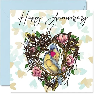 Image of Cute Anniversary Card for Boyfriend Girlfriend Husband Wife Love Birds Special Heartfelt Wedding Women Men Her Him, 145mm x Greeting Cards Fiance Fiancee
