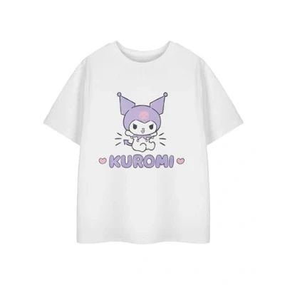 Image of Hello Kitty &amp; Friends Kuromi Girls White Short Sleeved T Shirt Heart Graphic Tee for Kids Sanrio Character Top Cute Apparel Teens