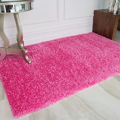 Image of Bright Pink Durable Non Shedding Fluffy Shaggy Carpet Rug Thick Dense Luxury Bedroom Hallway Living Room Area Rugs 110cm x 160cm