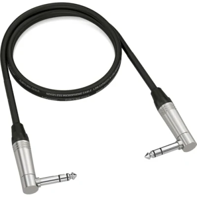 Image of Behringer Instrument Patch Cable 1/4 Inch TRS Male to 0.90 m / 3 ft Right Angled Gold Performance GIC 90 4SR, Black/Silver