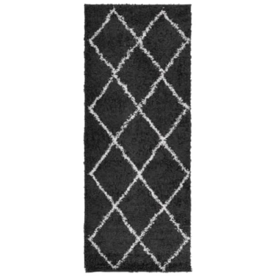 Image of vidaXL Shaggy Rug 80x200 cm Soft High Pile Polypropylene Runner, Modern Black/Cream Design, OEKO TEX Tested