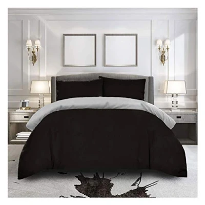 Image of FAIRWAYUK Black and Grey Bedding Set, 3 Piece Ultra Soft Reversible Quilt Covers, King Size Duvet Cover Sets, Microfiber Premium Quality, Plain Dye Bed Linen, 230x220cm