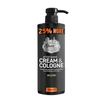 Image of The Shave Factory After Cream &amp; Cologne 2in1 500ml 25% MORE For Professional Barbers/Hairdressers and Traditional Shaving Enthusiasts (Golden)