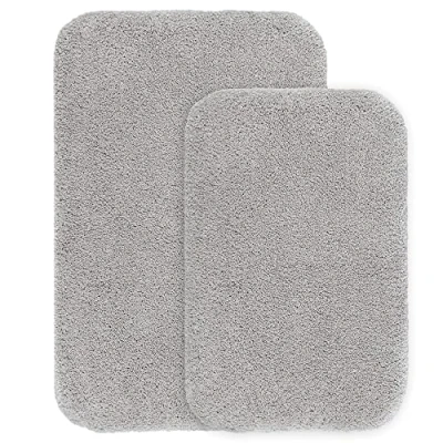 Image of Non Slip Bath Mat 2 Pack Thickened Rug for Bathroom Absorbent Ultra Soft Fluffy Microfiber Bedside Carpet Floor Mat, Machine Washable 40 x 60cm &amp; 50 80cm (Light Gray)