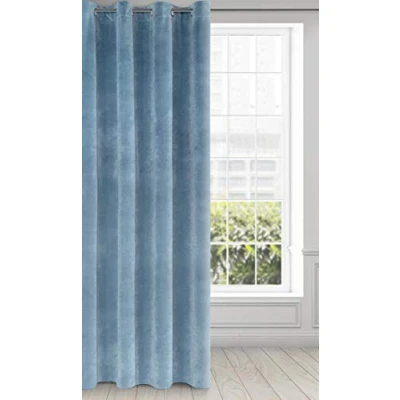 Image of Eurofirany Soft Plain Opaque Velvet Curtain with Eyelets 1 Unit, Thick Fluffy Panel Drape Classic Glamour Elegant Living Room Bedroom, Blue, W55&#039;&#039; x L98&#039;&#039;