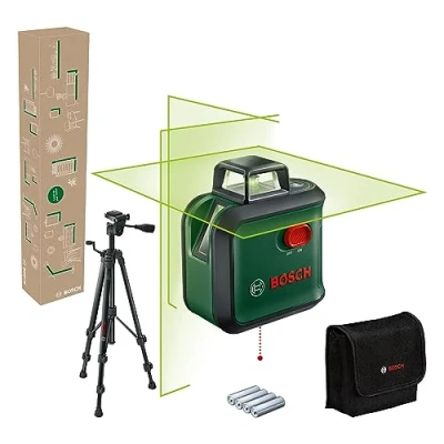Image of Bosch cross line laser AdvancedLevel 360 with premium tripod (3 lines incl. for alignment throughout the entire room, in E Commerce cardboard box)