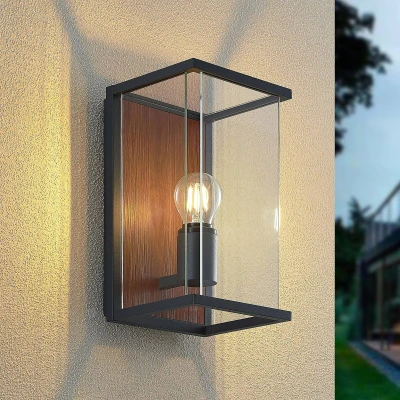 Image of Outdoor Wall Light &#039;Elwin&#039; dimmable (Modern) in Black Made of Aluminium (1 Source, E27) from Lucande lamp for Exterior/Interior Walls, House, Terrace und Balcony