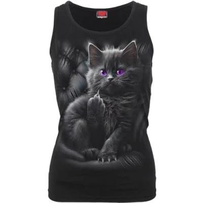 Image of Spiral Cattitude Razor Back Top Black S