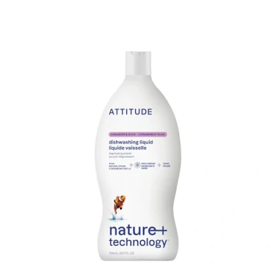 Image of ATTITUDE Washing Up Liquid, EWG Verified, Vegan Dish Soap, Plant Based, Naturally Derived Products, Olive and Coriander, 700 mL