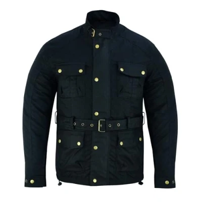 Image of Gallanto Black Wax Cotton Armoured Motorcycle Motorbike Long Jacket Waterproof Waxed (3XL)