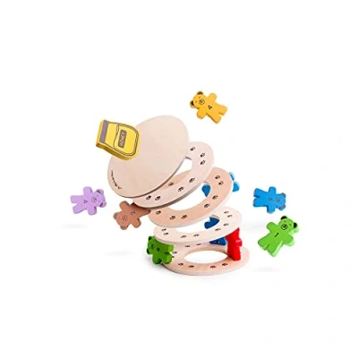 Image of Bigjigs Toys Teddy Tumbling Tower Game 49 Piece Stacking for 3+ Years, Colourful Balancing Puzzles, Quality Wooden &amp; Montessori Kids