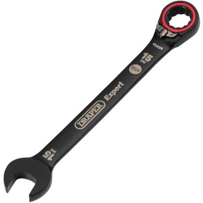 Image of Draper 03905 Expert HI TORQ Metric Reversible Ratchet Combination Spanner, 15mm, Black